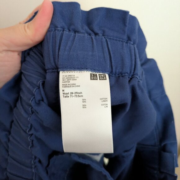 Uniqlo Linen Cotton Blend High Waisted Shorts - Light Blue Size Women's M - Picture 3 of 4